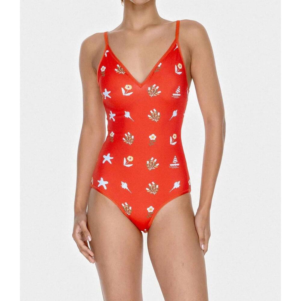 NEW JESSIE ZHAO reversible v-neck one-piece swimsuit in red coral